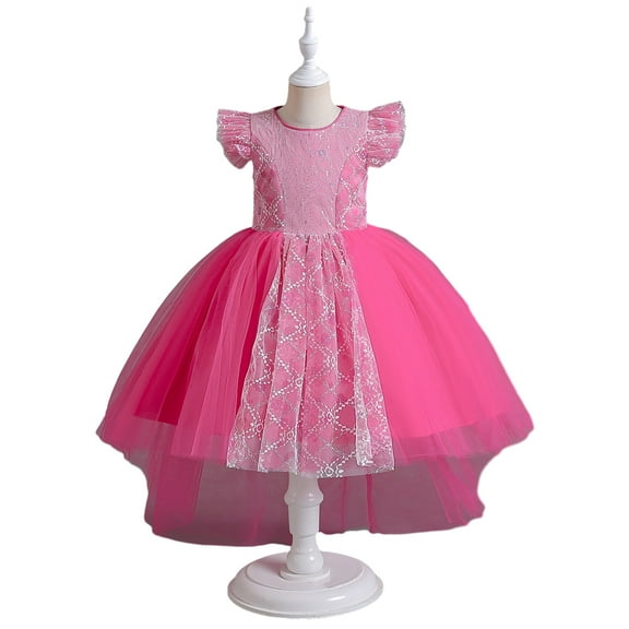 XBASW Kids Baby Girls Fly Sleeve Princess Dress Toddler Tulle Tutu Dresses Flower Girl Pageant Wedding Party Gown for 4-12 Years