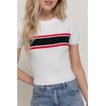 thumbnail image 3 of Women's Short Sleeve Crew Neck Multi Striped Knit Sweater Top, 3 of 4