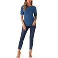 thumbnail image 2 of INSPIRE CHIC Half Sleeve Tops for Women's Boat Neck Stretchy Basic Summer Casual Shirts L Dark Blue, 2 of 6