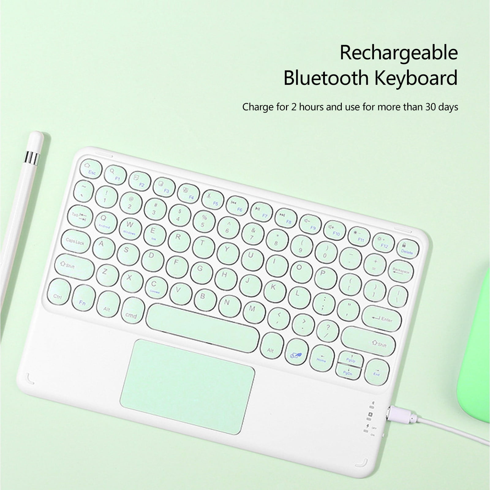 Bluetooth Keyboard with Touchpad, Round Keycap Portable Wireless Keyboard for PC Tablet, Rechargeable