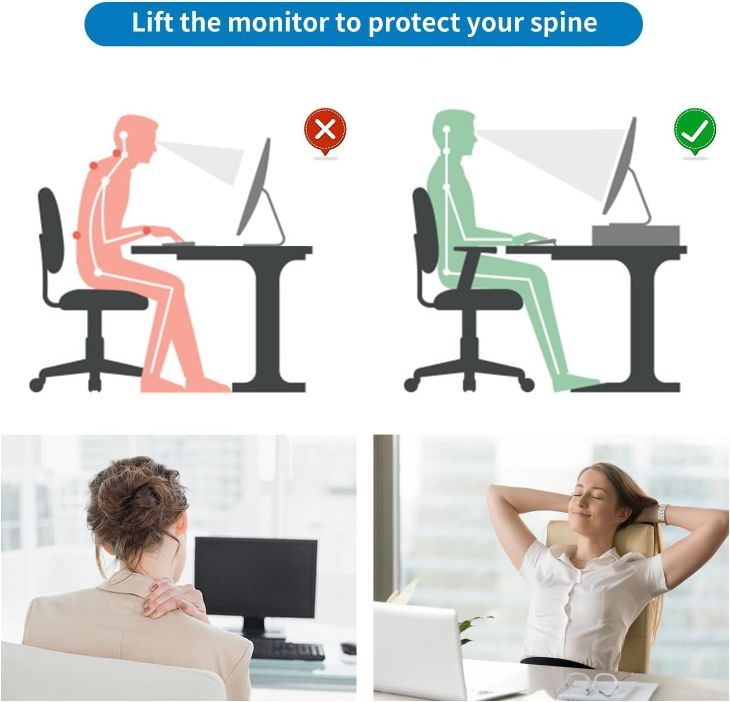 Computer Monitor Stand Riser, Desk Organizers and Accessories with Drawer, Office Desk Accessories & Workspace Desktop Organizers Storage for Classroom Office Supplies (Black)