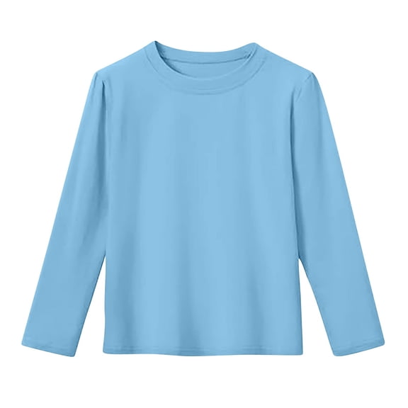 XUNKUSGA Baby Boy Clothes 2-13 Years Casual Long Sleeve Crewneck Pullover Tops Fashion Loose Fit Baby Girl Clothes Solid Color Comfortable Base T-Shirt Blue