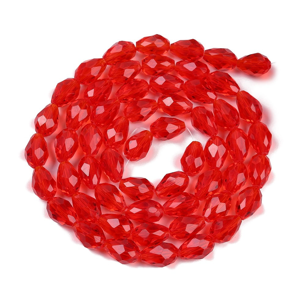 Transparent Glass Beads Strands Faceted Teardrop Red 8x6mm Hole: 1.2mm about 65~67pcs/strand 20.08 inch(51cm)