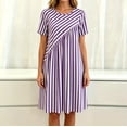 thumbnail image 4 of Snorda Summer Dress for Women Striped Dress Crew Neck Short Sleeve Patchwork Dresses Casual Loose Soft Breathable Dresses for Women All-Day Comfortable Wear, 4 of 7