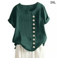 thumbnail image 1 of Xingzhi Blouse en Lin Ample à Manches Courtes Col Rond Femme Haut d'Été, Vert, 3TG, 1 of 5