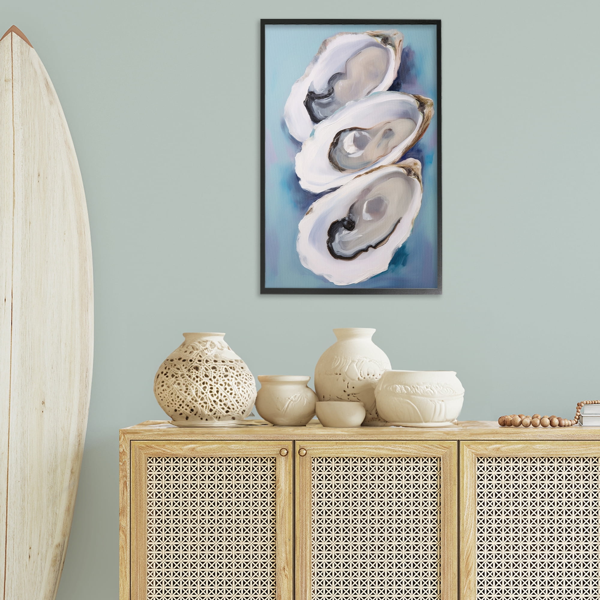 Stupell Industries Three Oyster Shells Animals & Insects Painting Black Framed Art Print Wall Art, 20 x 30