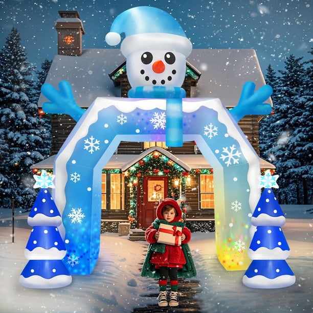Arco inflable navideño con forma de muñeco de nieve Kalolary de 3,7 m con LED