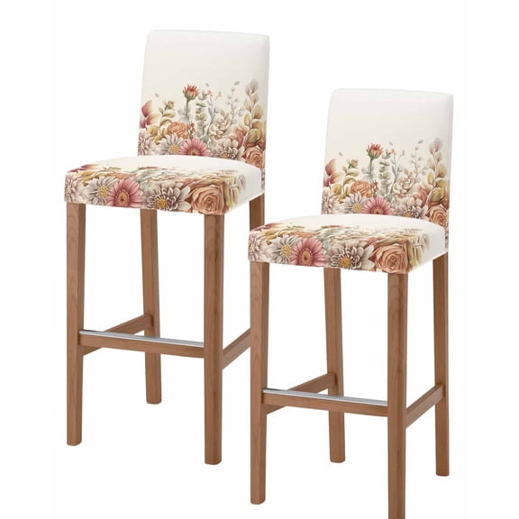 Farmhouse Flowers Bar Stool Covers Set of 2, Vintage Botanical Floral Eucalyptus Leaf Stretch Bar Chair Covers with Backs, Removable Pub Counter Height Chair Cover for Kitchen Dining Room Cafe