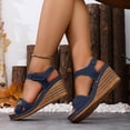 thumbnail image 5 of Wensltd Wedge Sandals for Women Summer Beach Open Toe Slingback Adjustable Strap Casual Vacation Outdoor Walking Thick Sole Sandals Navy, 5 of 9