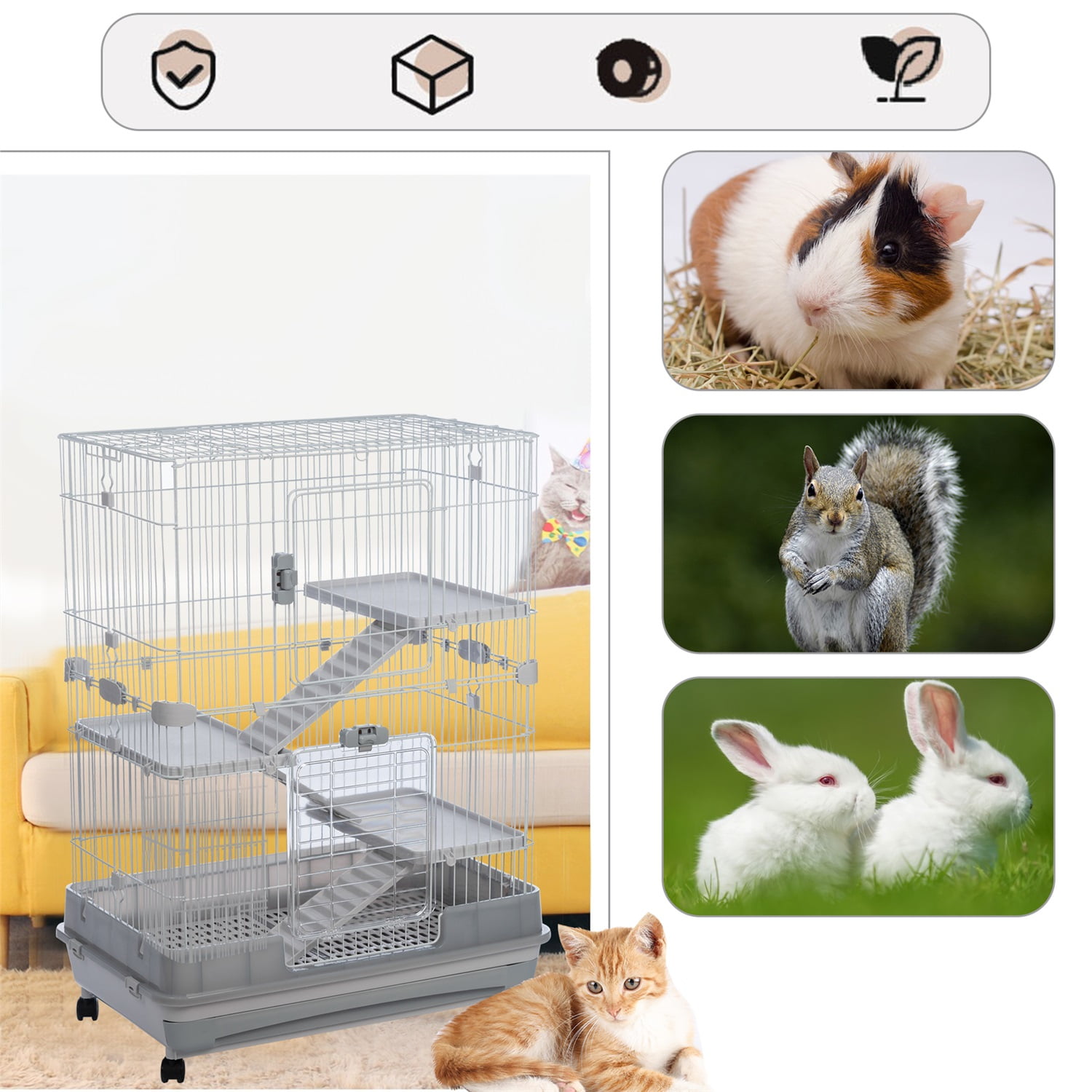 Pefilos 3-Tier Wire Cat Cage Playpen Kennel, 32" Collapsible Small Animal Metal Pet Cage with Lockable Casters Pull-out Tray for Rabbit Chinchilla Ferret Guinea Pig Squirrel Hedgehog, Gray Pefilos 3-Tier Wire Cat Cage Playpen Kennel, 32" Collapsible Small Animal Metal Pet Cage with Lockable Casters Pull-out Tray for Rabbit Chinchilla Ferret Guinea Pig Squirrel Hedgehog, Gray