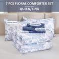 thumbnail image 5 of 7 Pieces Bed in a Bag Blue Comforter Set Queen Size Botanical Elegant Plants Print Bedding Sets for All Season, 5 of 6