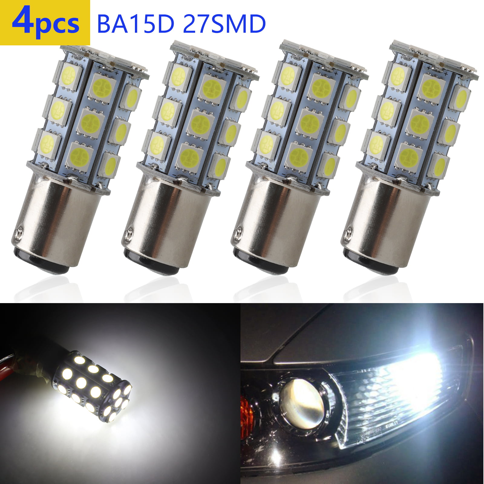 4-Pack Daylight White 6000K 40W Halogen Equivalent AC/DC12V BA15D LED Bulb 1157 1076 1130 1176 1142 Double Contact Bayonet Dimmable for RV Trailer Camper Motor Home Marine Boat Landscape Bulb 4W 