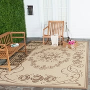 SAFAVIEH Courtyard Elena Traditional Floral Indoor/Outdoor Area Rug, 8' x 11', Natural/Brown
