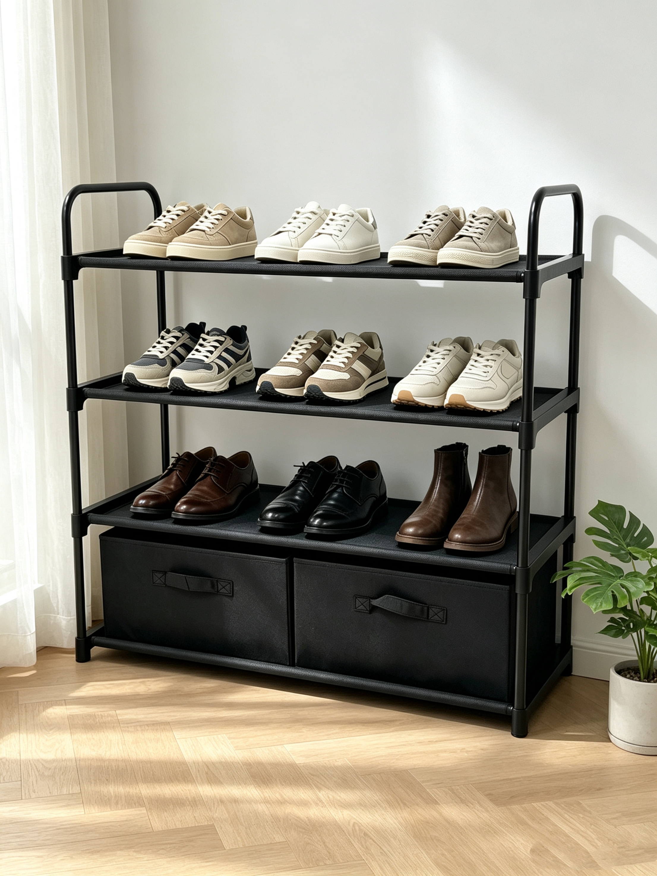 Mainstays 4-Shelf Closet Organizer with Fabric Bins, Black photo 7