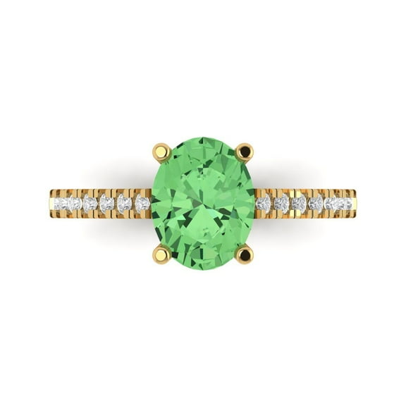 Solitaire with Accents Engagement Ring for Women - 2.21ct Simulated Green Diamond in 14K Yellow Gold Promise Ring