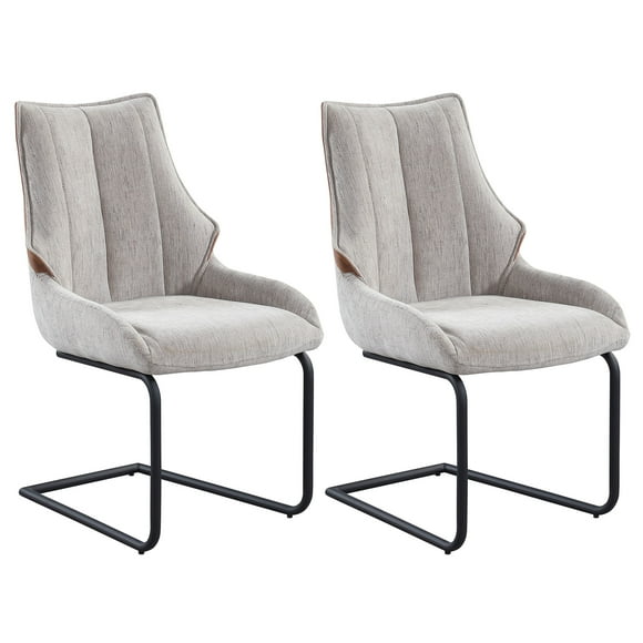 Milan Chaise Latérale Déportée Contemporaine Melona Taupe avec Base en Acier - Ensemble de 2