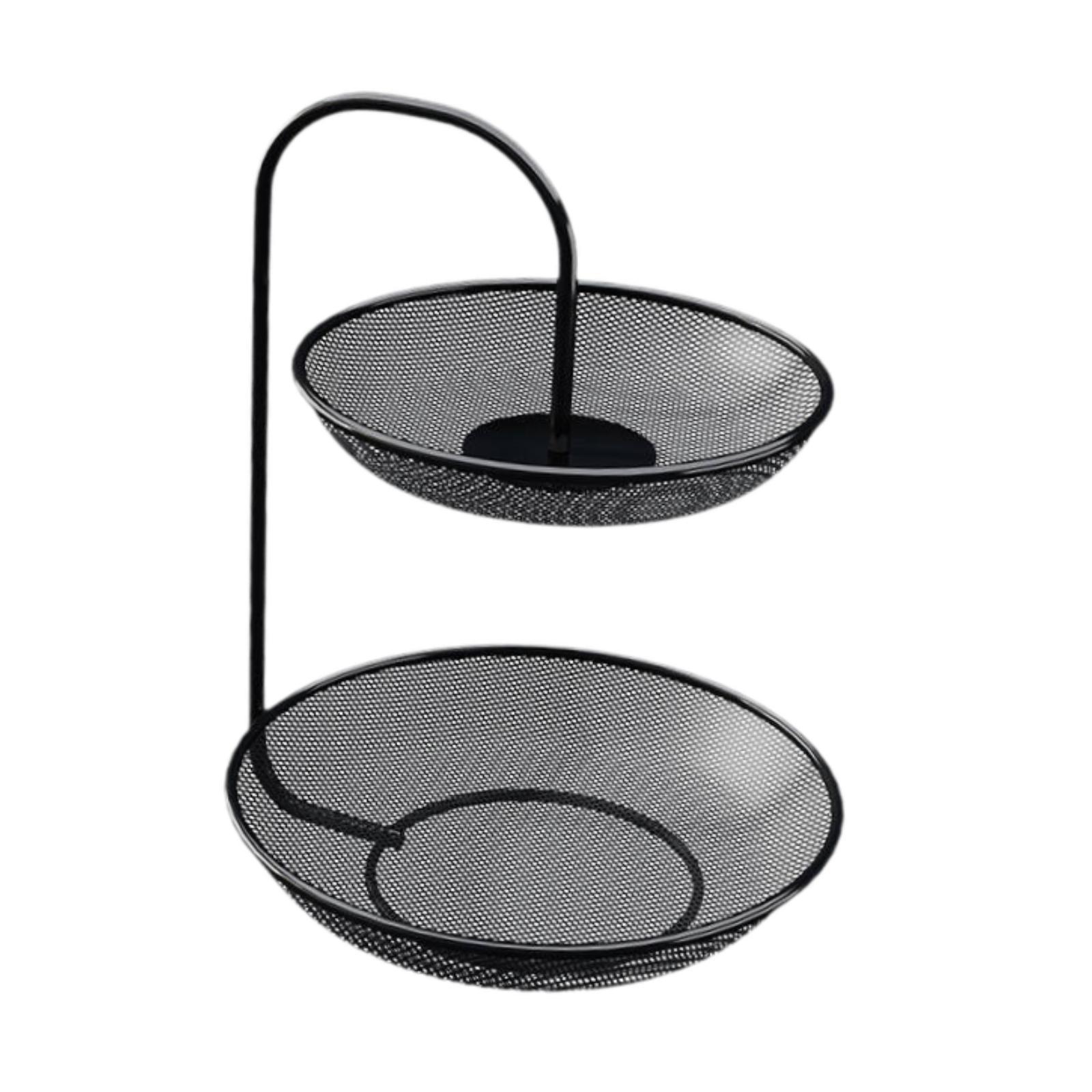 Fiocias Fruit Basket 2 Layer Organizer Storage Stand Holder Fruit Bowl Vegetables Basket Black