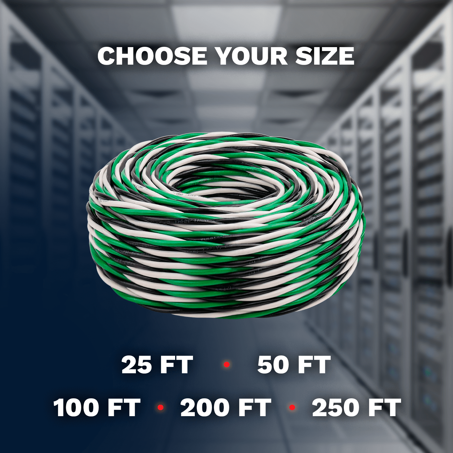 12 AWG THHN Twisted Stranded Copper Wire 3 Conductors (Black White Green) PVC/Nylon Jacket - 100Ft