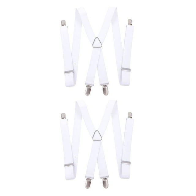 Sonducket Suspender Pantalones Correa con 4 Pinzas Fotografía Casual Adultos Pantalones Brace Belt Clip para 160-195cm Altura Negocios Blanco Blanco 2piezas