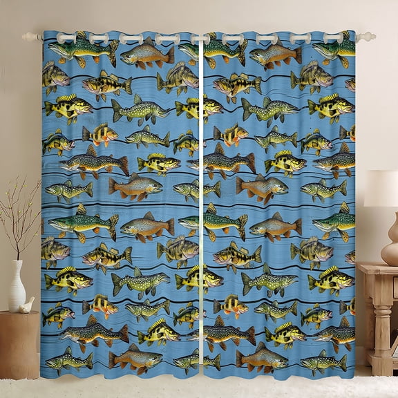 Manfei Fishing And Hunting Curtains Pack of 2 (42x84 Each),Rustic Farmhouse Cabin Curtains Blackout,Bass Big Fish Bedroom Curtains For Teens Boys,Breathable Home Decor