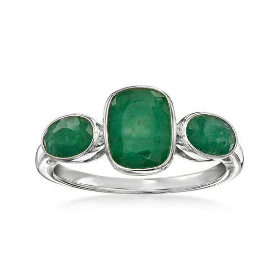 Ross-Simons 2.80 ct. t.w. Emerald 3-Stone Ring in Sterling Silver, Women's, Adult