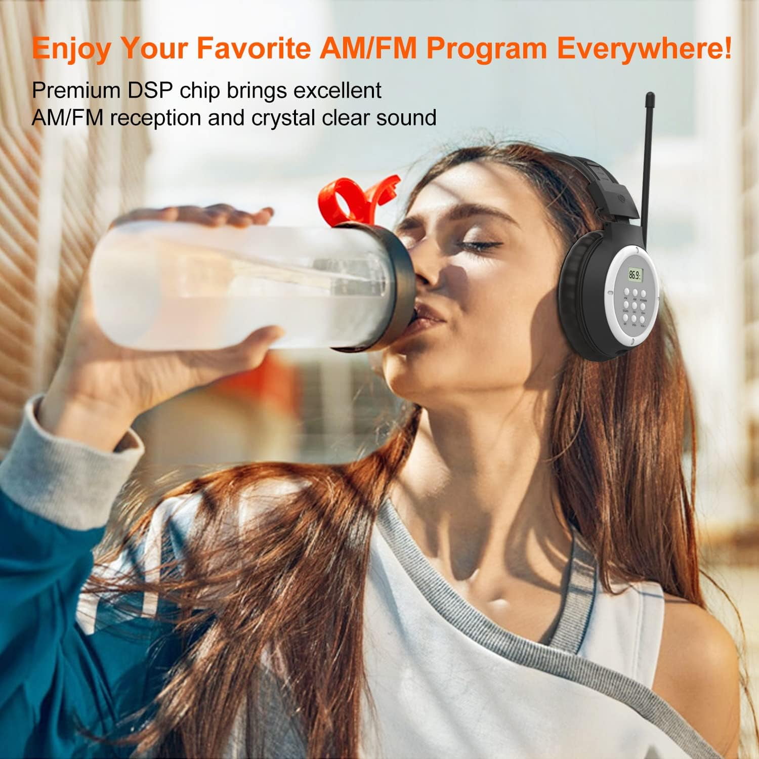 AM FM Radio Headphones, Personal Portable Radio Headset am/fm Digital with Best Reception for Jogging, Mowing, Cycling, Meeting, Powered by 2 AA Batteries (Not Included)……