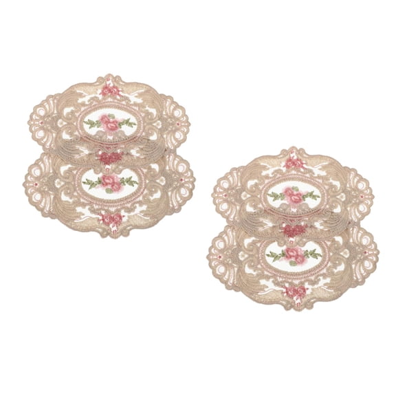 Masteelf 4 pcs Lace Placemats Flower Coasters Vintage French Style Cloth Doilies Coasters Embroidered Cup Mat For Glass Table Dresser Wedding Party Decoration