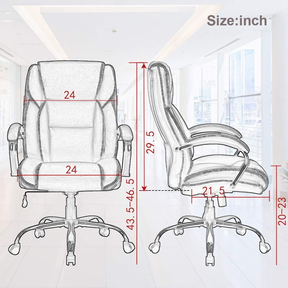 Dkelincs Big & Tall Executive Office Chair 500 lbs Capacity Heavy Duty Computer Desk Chair with Lumbar Support Armrest, White