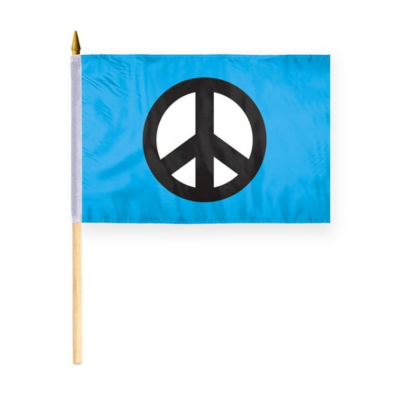 AGAS Blue Peace Symbol Stick Flag - 12x18 inch Polyester Material with 24" Wooden Stick - Peace Sign Flags on a Stick