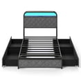 thumbnail image 2 of Costway Twin Size Bed Frame with LED Lights & Charging Station Storage Headboard Black, 2 of 10