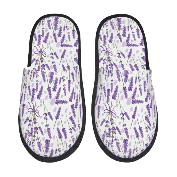 Balery Lavender Flowers Pantuflas de Casa de Felpa Silenciosas con Diseño Estampado, Zapatillas Cómodas Antideslizantes de Algodón para Interior-Medium