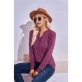 thumbnail image 6 of Women's Solid Color V-Neck Button Down Long Sleeve T-Shirt - Classic Casual Stretch Basic Top, 6 of 9