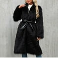 thumbnail image 4 of FRSASU Women Winter Faux Plush Coats V Neck Solid Color Long Sleeve Fuzzy Fleece Outerwear Warm Jackets Black, 4 of 9