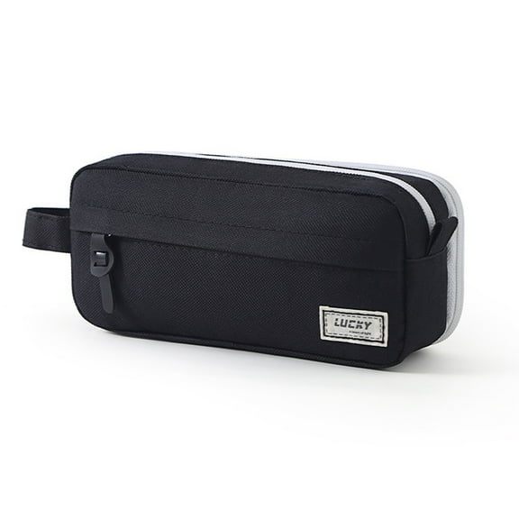 HandyHome Big Capacity Pencil Case, Zipper Pencil Pouch with 3 Compartments, Portable Holder Bag with Pen Loops & Handle, Maker Pens Storage Pouch, Stationery Storage and Organizer, Black