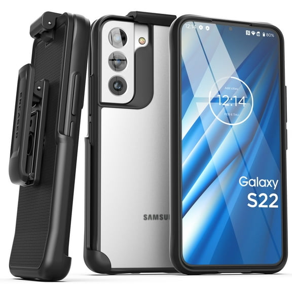 Encased Clear Case Designed for Samsung Galaxy S22 Belt Clip Case, Slim Phone Case with Holster - Clear Frost