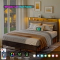 thumbnail image 3 of HOOBRO Queen Bed Frame with Charging Station, LED Light Strip & Upholstered Storage Headboard, Charcoal Gray, 3 of 9