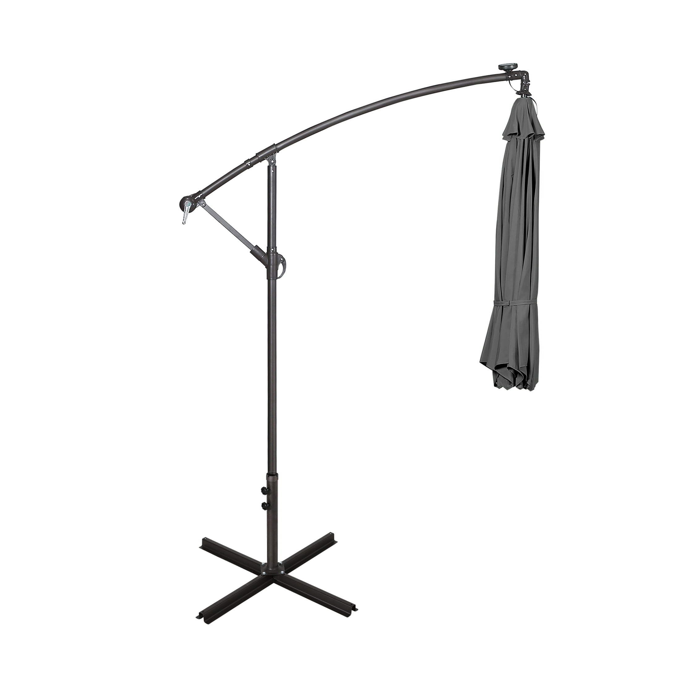 WestinTrends Albert 10 Ft Offset Patio Umbrella, Solar Powered 32 LED Light Outdoor Pool Hanging Cantilever Umbrella with Infinite Tilt and Crank Lift, Gray