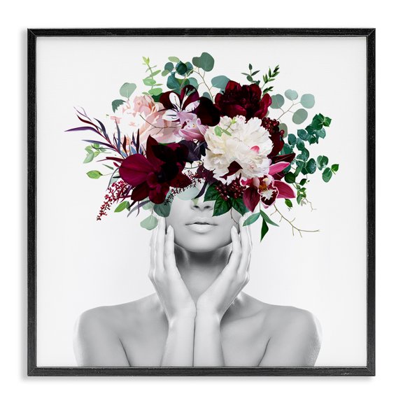 Stupell Industries Contemporary Modern Floral Arrangement Woman Black Framed Giclee Art, 17 x 17, by Irena Orlov