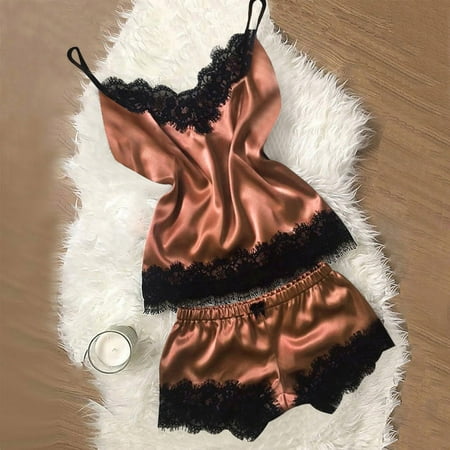 Sentmoon Lingerie for Women Women Lace Satin Bra Camisole Sling Tops Shorts Pajamas Two Piece Set Women s Lingerie  Sleep & Lounge Valentines Day Gifts for Her Clearance Sales Today Deals Prime