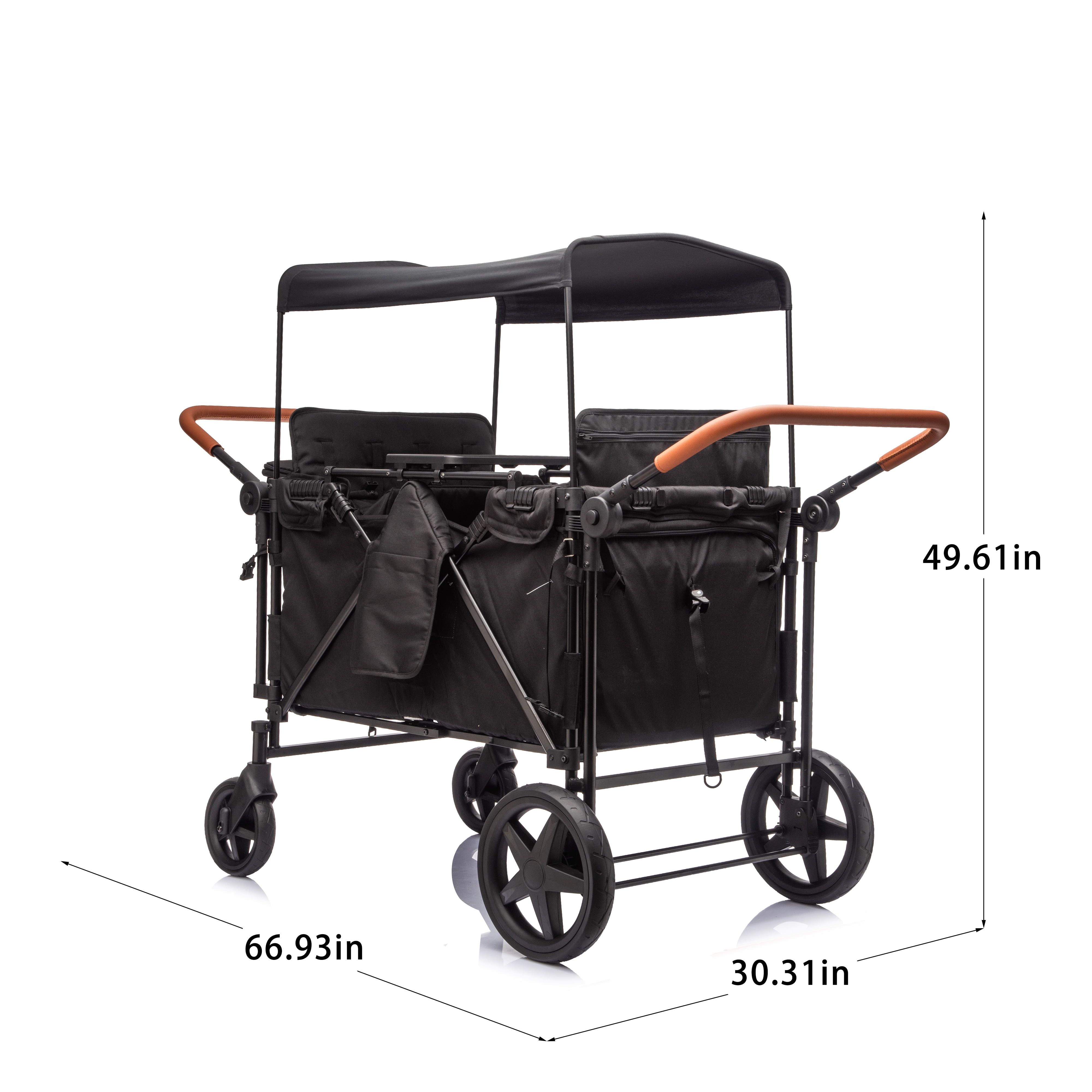 4-Seater Wagon Stroller with 5-Point Harness, Extra-Thick Support Bar, 5 Modes, Removable Seats, Foldable Frame, Dual Leather Handles for Large Families