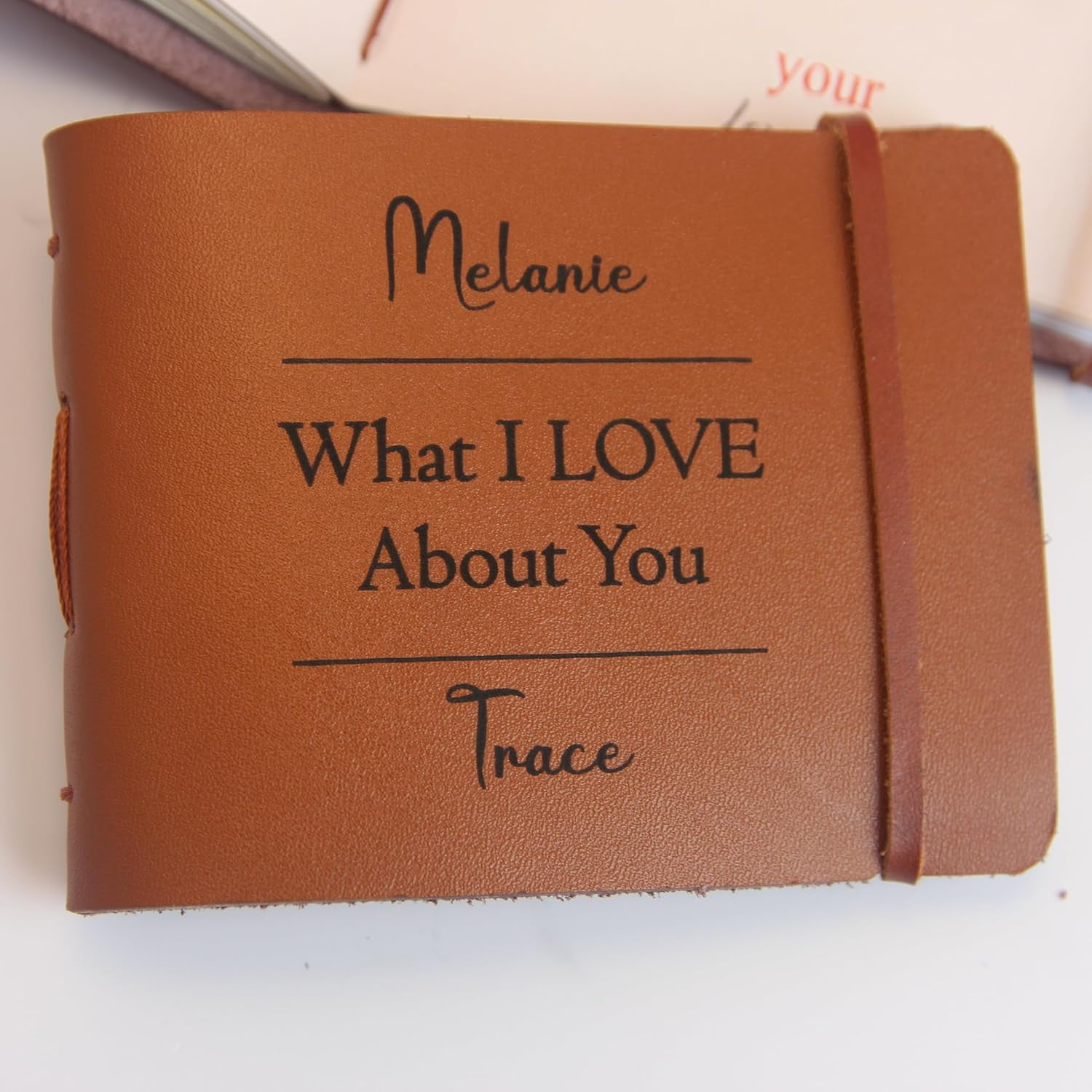 Personalized What I Love About You Book, 50 Fill-in-the-Blank Reasons Why I Love You, Pocket Size Leather Journal Gift for Boyfriend, Husband, Him, Girlfriend, Couple, Christmas Day Gifts