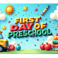 thumbnail image 4 of Colorful Preschool Themed Backdrop Banner with School Bus Books Apples Sun and Clouds for First Day of Preschool Party Decorations Photography Props Classroom Decor Background, 4 of 4