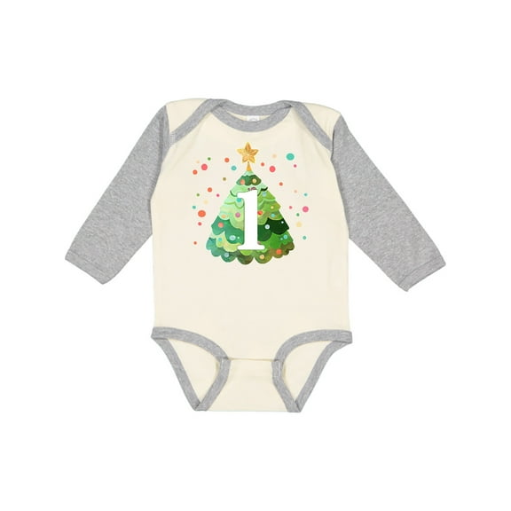 Inktastic 1st Birthday Green Christmas Tree with Yellow Star Boys or Girls Long Sleeve Baby Bodysuit