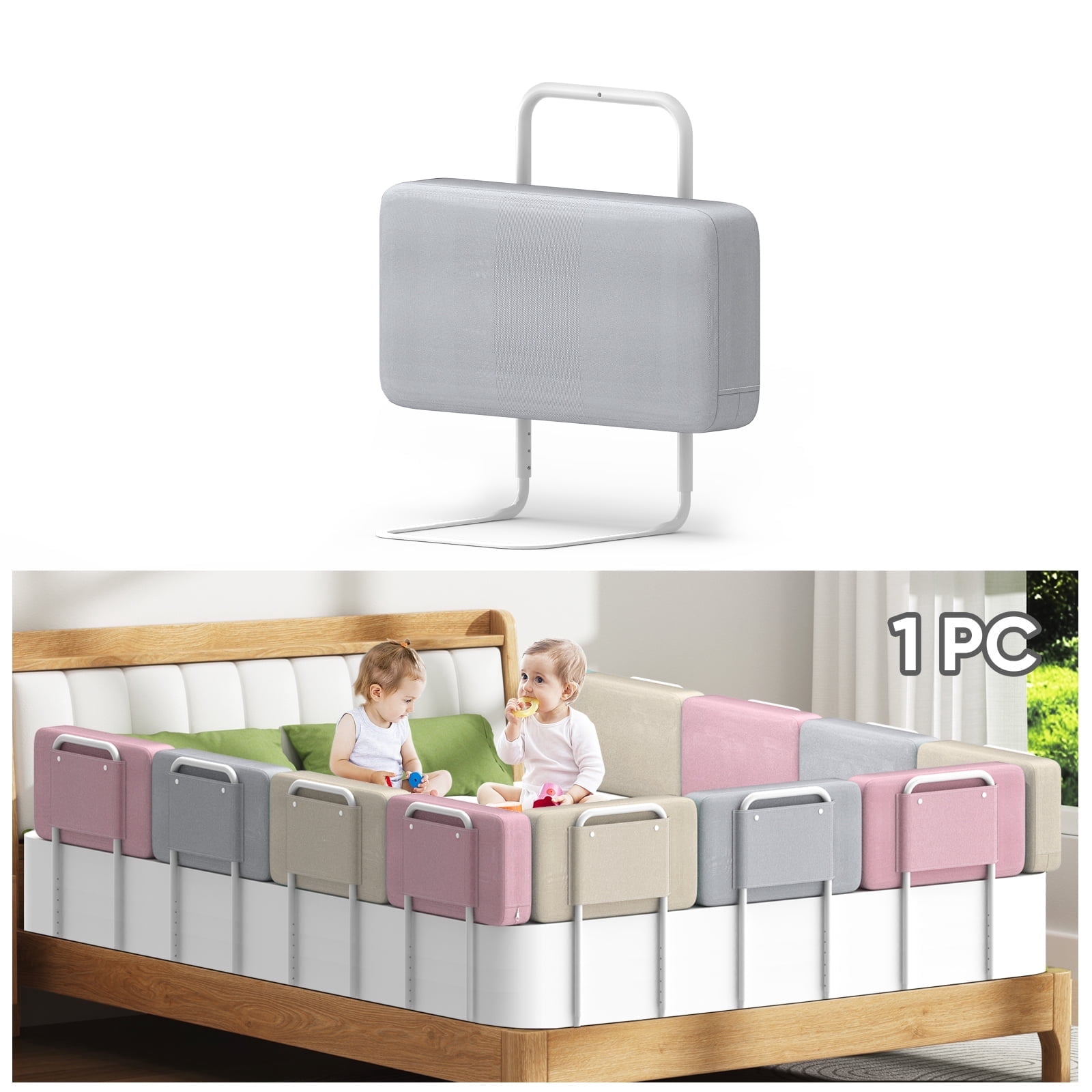 Kidsbuddy 23.6" Toddler Bed Rails Guard Foldable Portable Kids Bed Rail 5 Hole Height Adjustable Bed Rails for Toddlers, 1PC, Gray