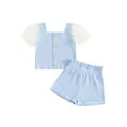 thumbnail image 2 of Musuos Kids Girls Summer Ribbed Outfit 1-5 Years Daisy Print Mesh Short Sleeve T-Shirt and Elastic Shorts Set Cute 2 Piece Clothes, 2 of 10