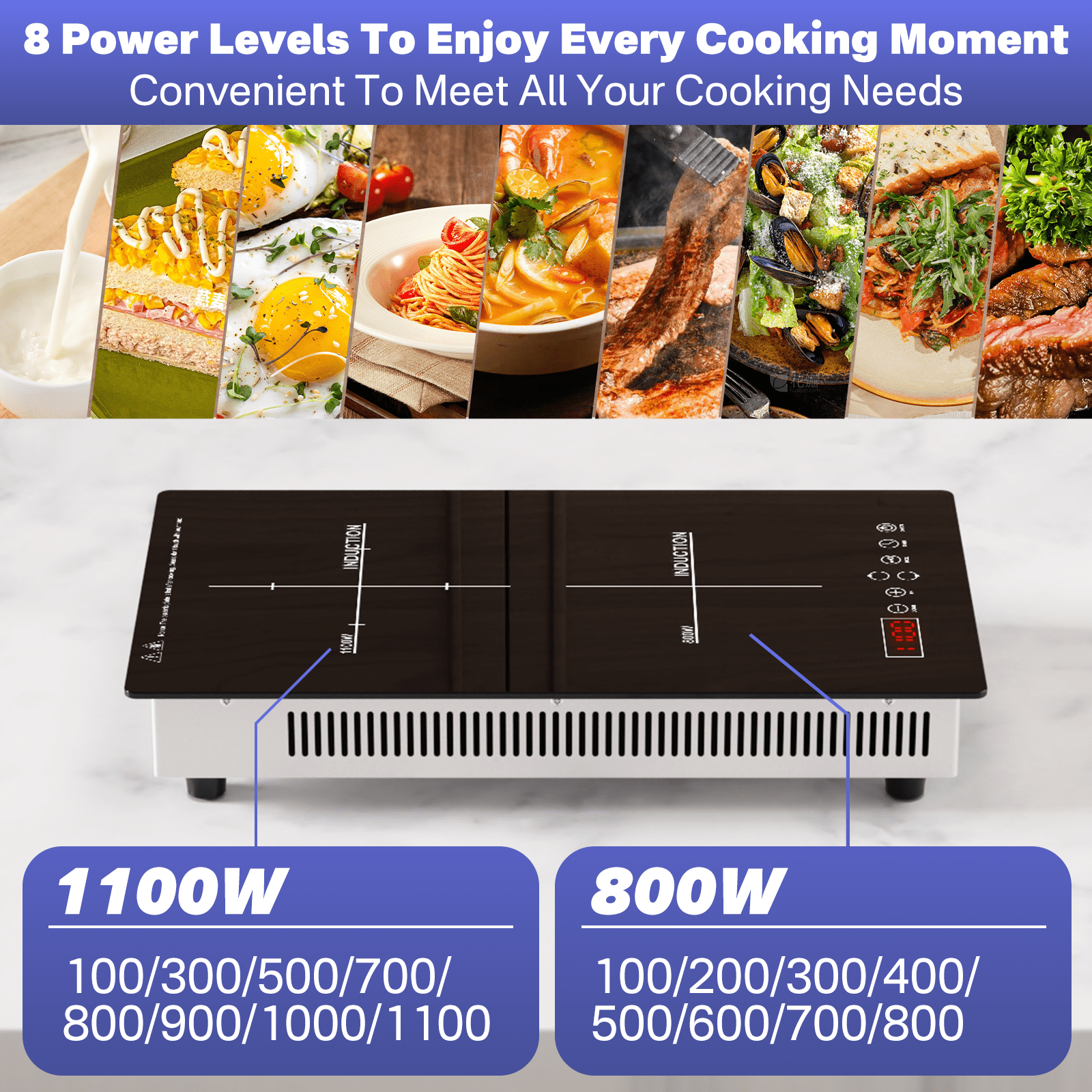 Graceall Double Burner Induction Cooktop Built in or Countertop, 1900W Kitchen Induction Cooktop for RV, Camping with Plug, Timer, Child Lock