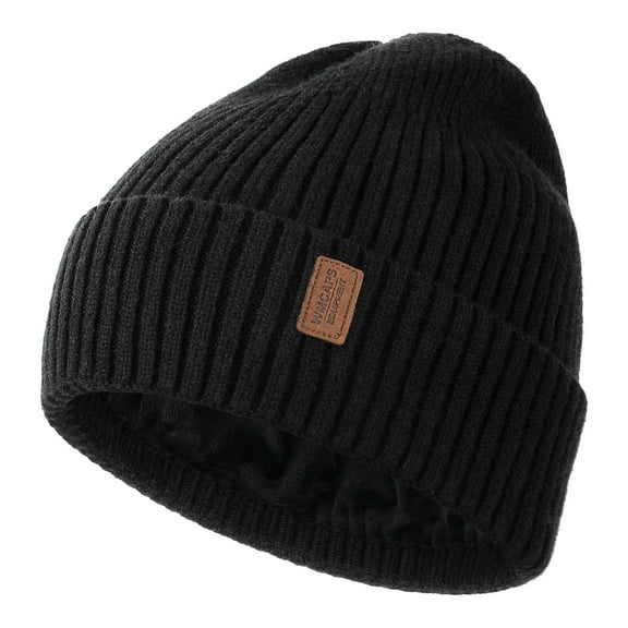 WMCAPS Warm Beanie Hats for Men Women, Fleece Lined Beanie Warm Winter Caps Unisex Fashion Knit Cuffed Cap(Black)