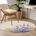thumbnail image 5 of Colorful Lavender Round Area&nbsp;Rug 4ft Spring Purple Flower Floral Linen Texture Non-Slip&nbsp;Washable Circle Rugs Soft Felt Indoor Floor Mat for Bedroom Kitchen Living Room Bathroom, 5 of 9