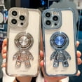 thumbnail image 4 of Astronaut Phone Case for iPhone 14 Pro Max,Luxury Plating Clear Cute Case with Hidden Stand Ring Holder,White,6.7 Inch, 4 of 14