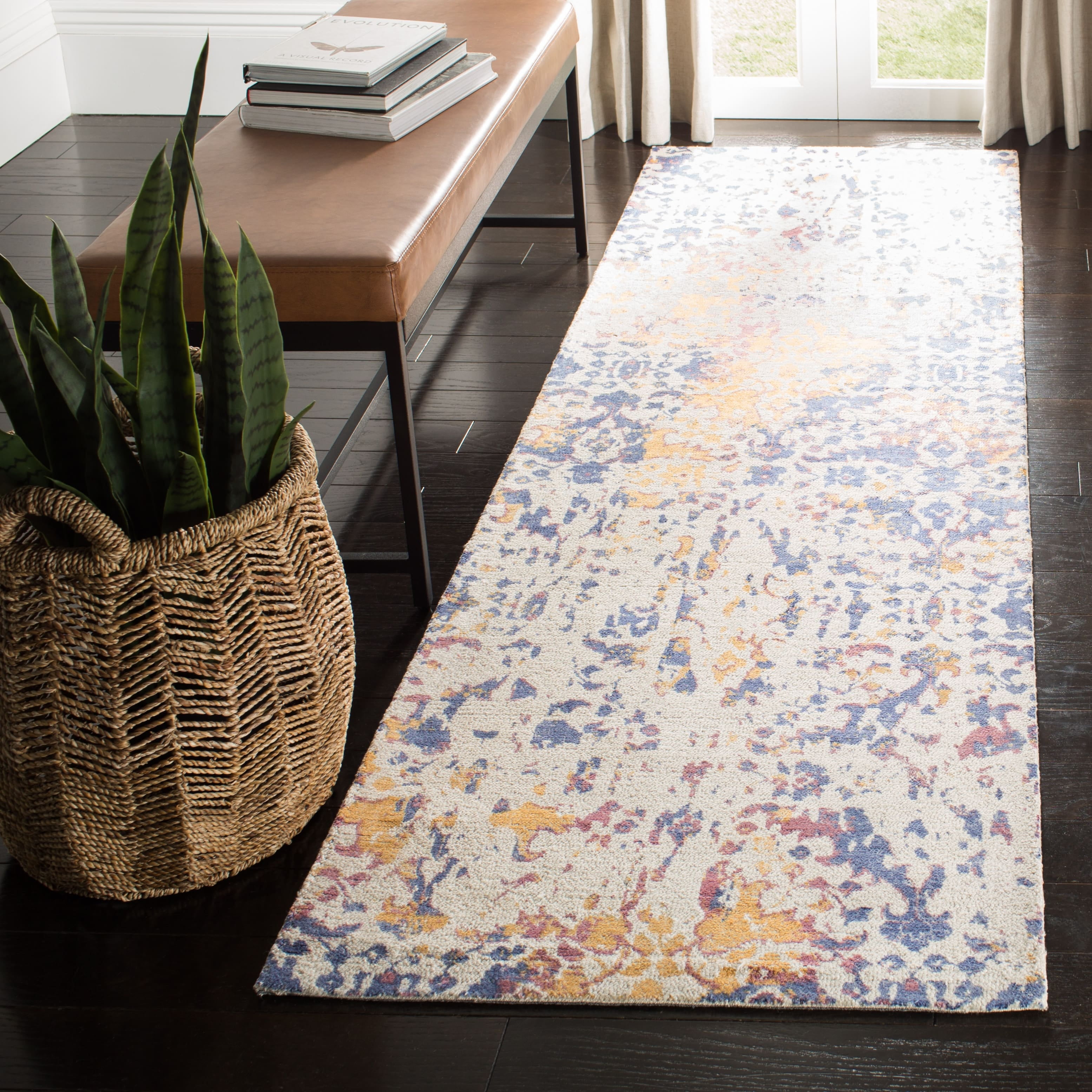 SAFAVIEH Expression Charlene Abstract Area Rug, Ivory/Navy, 6' x 6' Round